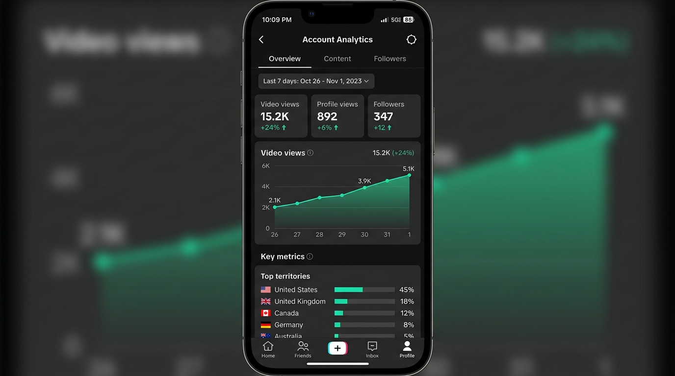 TikTok 账号数据分析面板 — 养号完成后关注关键数据指标