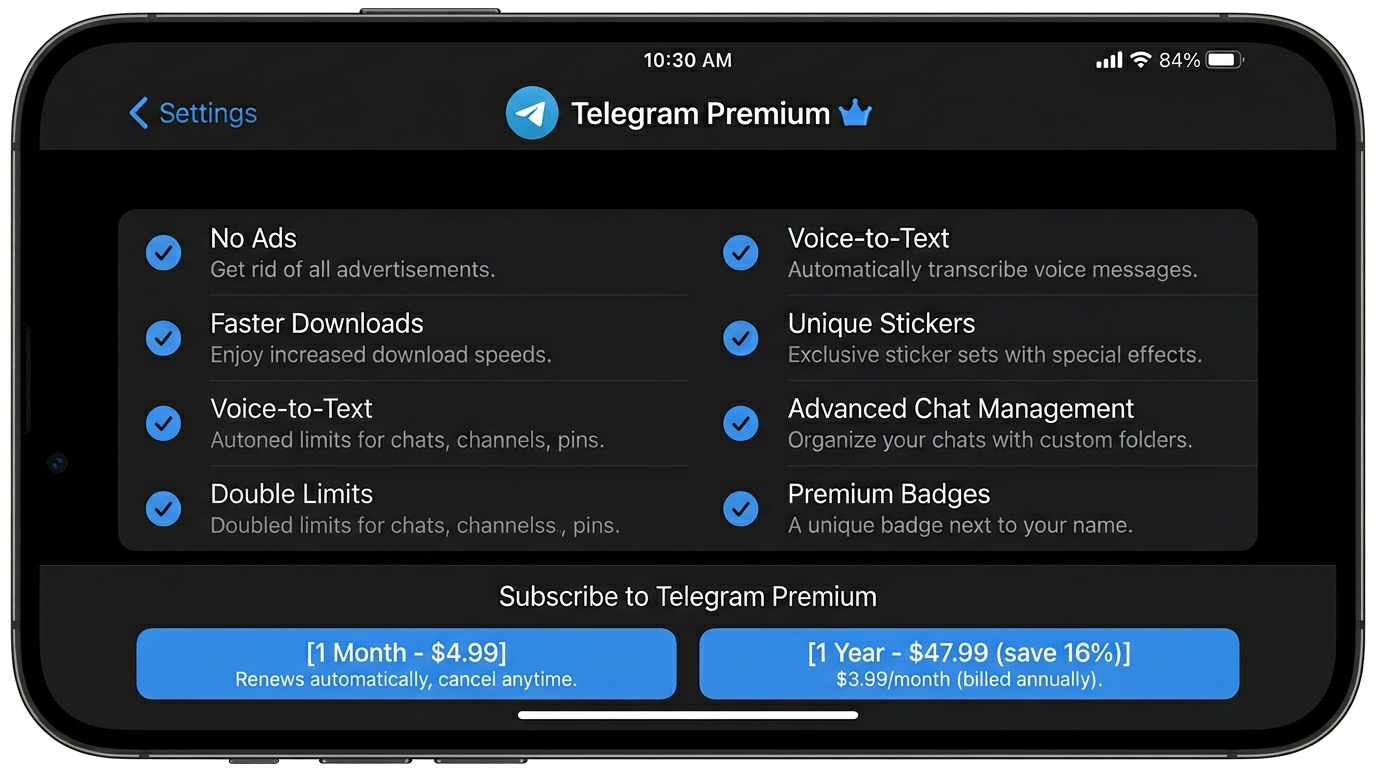 Telegram Premium 会员国内购买最省錢教程:3种方式对比,附详细操作步骤 1 Telegram Premium 会员购买页面