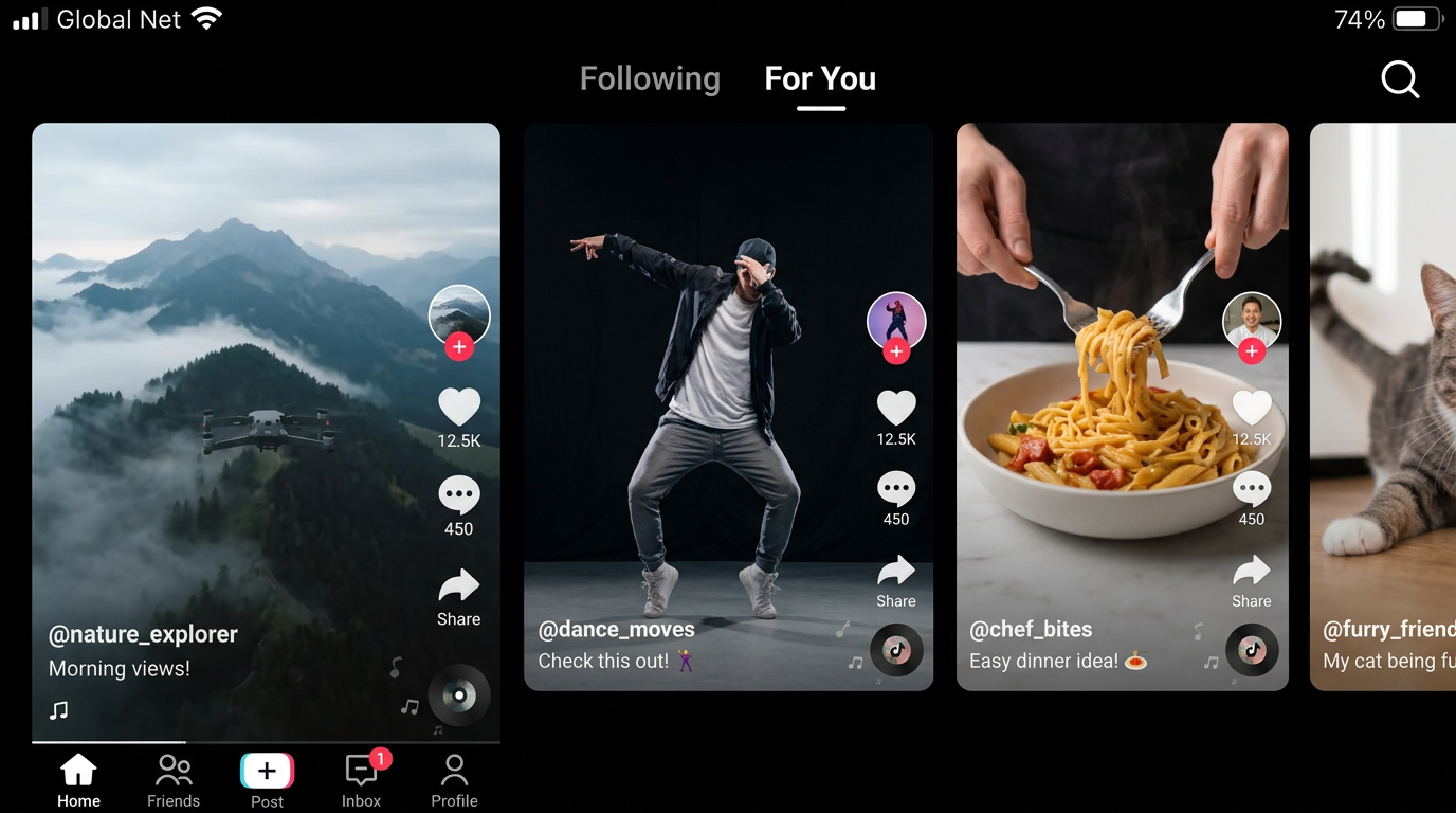 TikTok For You 页面推荐流——养号完成后的健康状态