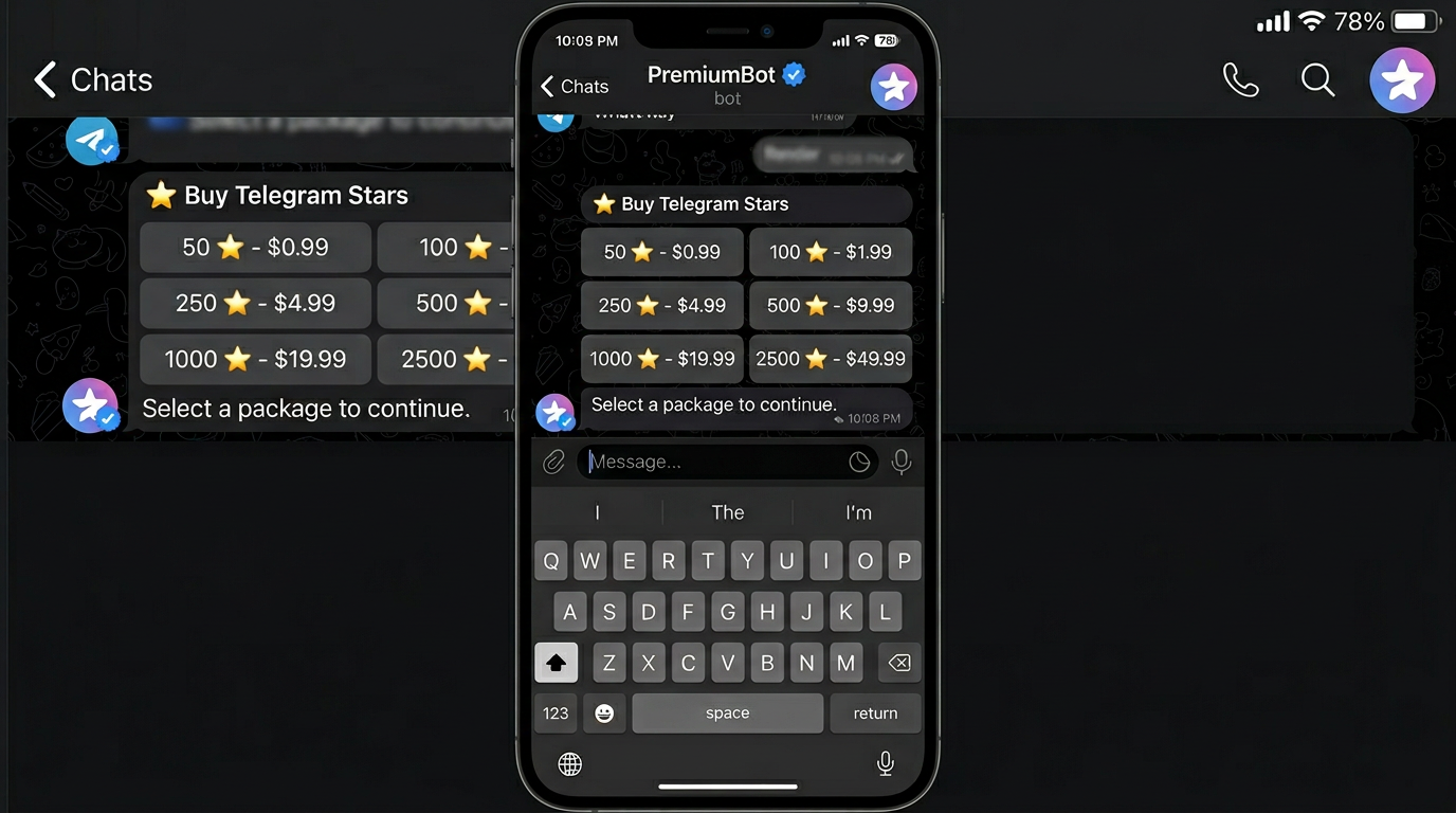 Telegram Stars 购买页面 - PremiumBot界面