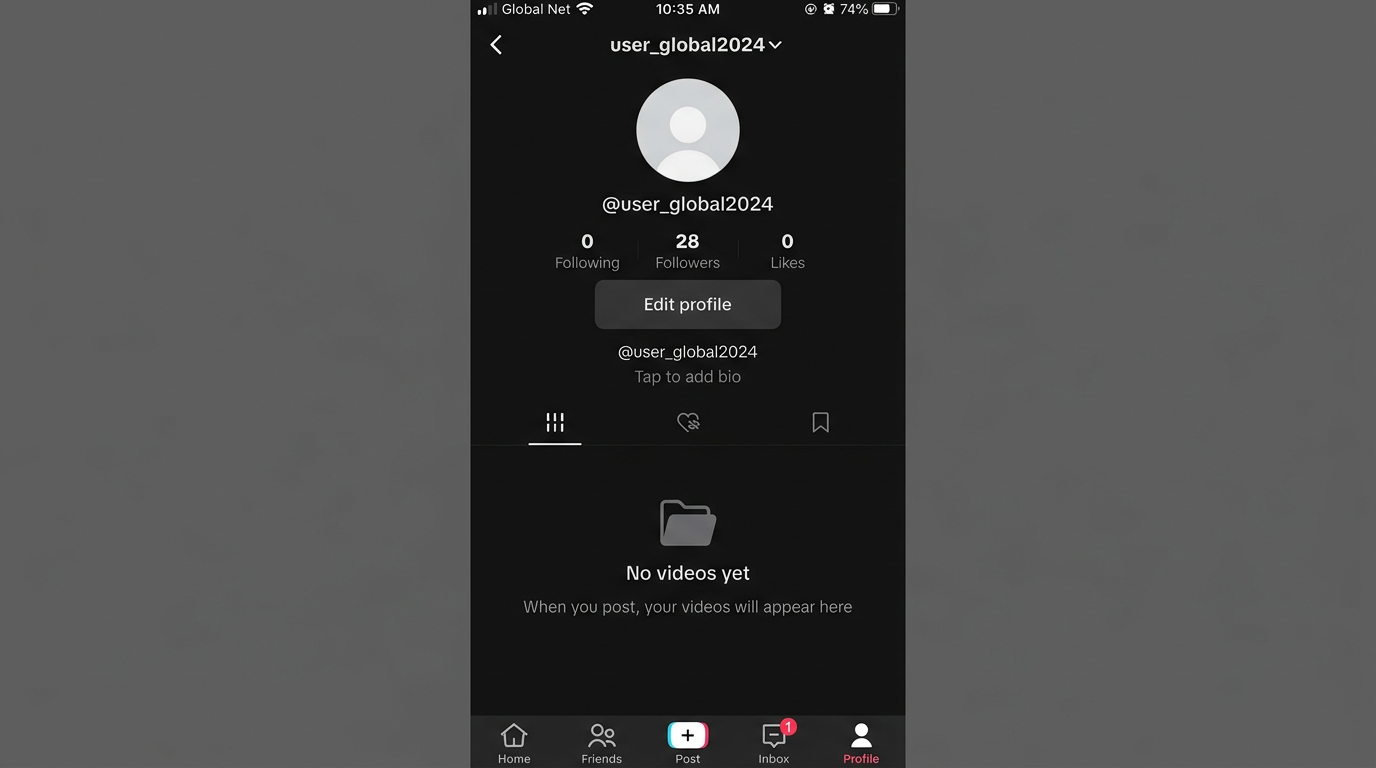 TikTok满月白号账号示例——干净的初始状态