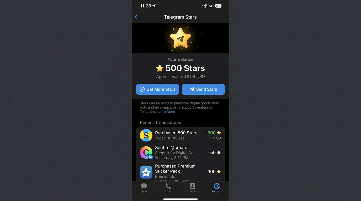 Telegram Stars 钒包余额与交易记录