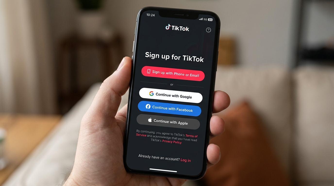 TikTok 注册页面 - 选择注册方式