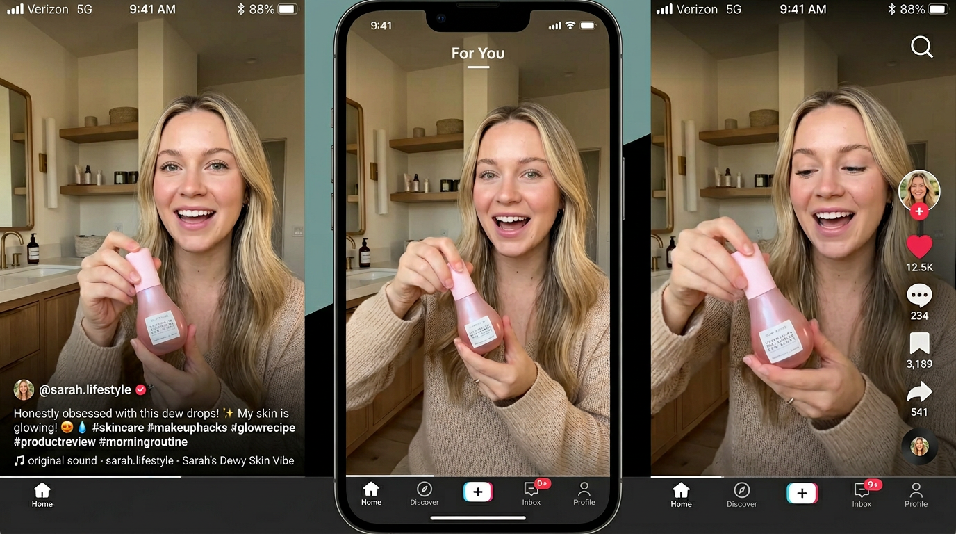 TikTok For You 推荐页面 — 养号期间需要大量浏览建立兴趣标签